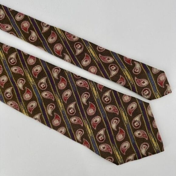 Emporio Armani Men's 100% Silk‎ Paisley Print Made In Italy Neck Tie Brown Red - Picture 9 of 12